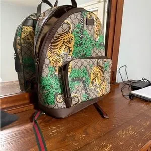 Gucci | Bags | Gucci Brown And Green Jungle Print Backpack 